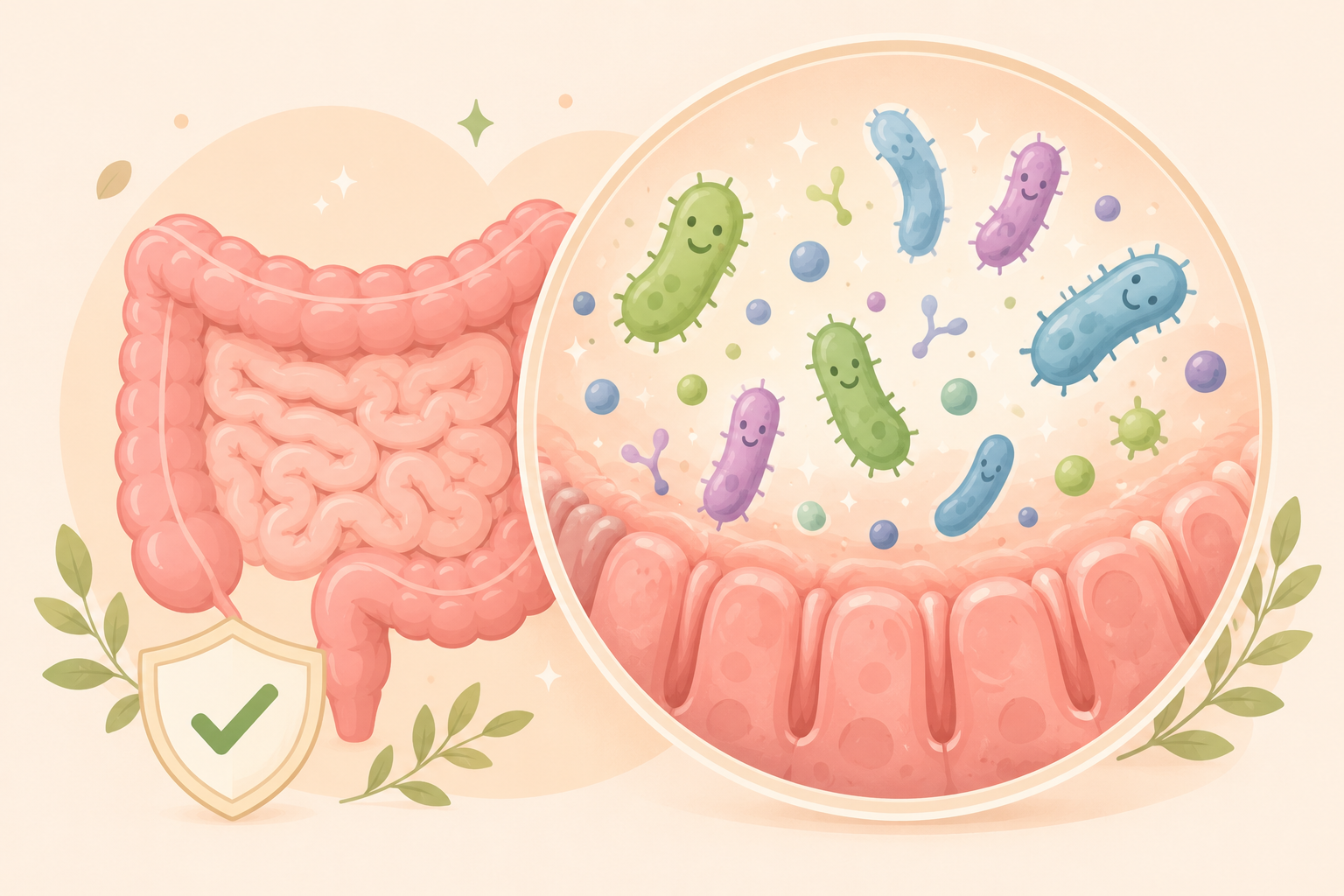 Beneficial bacteria in the gut - probiotics illustration